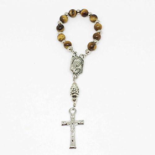 BROWN Tiger Eye Handcrafted Beaded Pocket One Decade Catholic Saints Rosary Chaplet