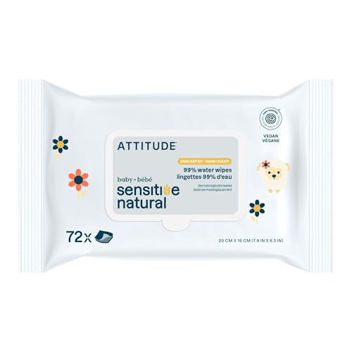 ATTITUDE Baby Wipes Unscented, For Sensitive Skin with Oat, Natural Origin, Der…