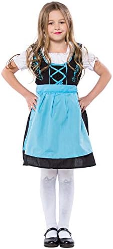 MORDYL Child Dirndl Dress Oktoberfest Costume with Apron,Black,M