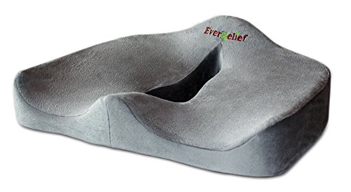 Orthopedic Coccyx Seat Cushion – Comfort and Relief for Back, Tailbone and Sciatica Pain – Memory Foam 100% EverRelief® Guaranteed – Non Slip Bottom