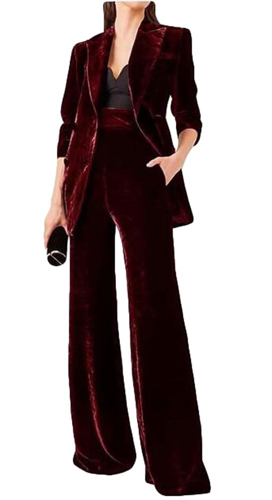 Burgundy 2 Piece Peak Lapel Women's Work Suits