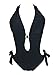 Le Besi Womens Side Tie Halter Monokini Swimsuit Black M