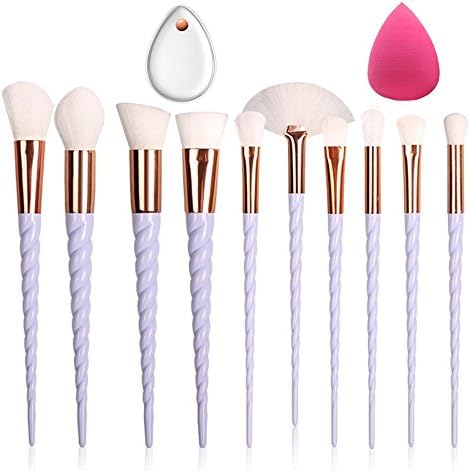 Makeup Brush Set 12 Piece DLFE Professional Makeup Brushes Synthetic Kabuki Premium Eyeshadow Makeup Brushes with Makeup Sponge(10+2pcs,White)