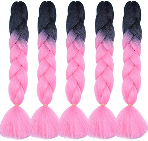 MYCHANSON Ombre Jumbo Braiding Hair Extension Synthetic Kanekalon Fiber for Twist Braiding Hair 24inch 5Pcs/lot (Black-Deep Pink)