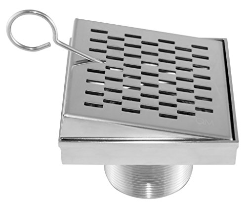 QM Square Shower Drain, Base and Grate made of 100% Stainless Steel Marine 316, Delmar Series Delta Line, Polished Finish, 4 inch, Kit includes Hair Trap/Strainer and Key - Thumbnail 3