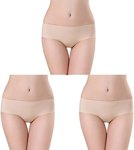 Women's Invisible Panties /Silky Smooth Fabrics/Superelastic (L waist 65-85cm(26-35inch)/Weight 50-65kg, Beige×3)