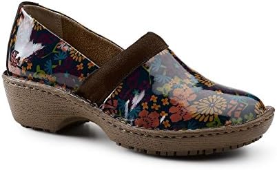 Lila SureGrip Womens Bella Navy Flower Slip Resistant Work Clogs 11M