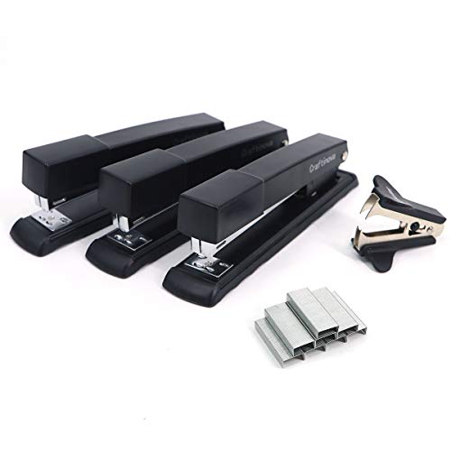 Craftinova Black Stapler for Home, Commercial Desktop Staplers, 20 Sheet Capacity,give Away 2000 Staples and a Nail Puller,3 Pack