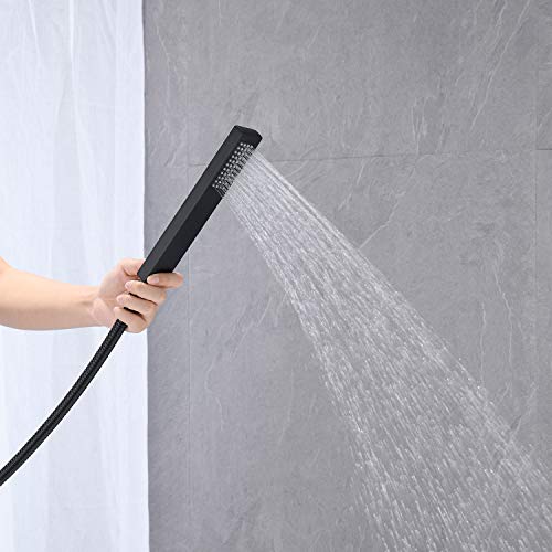 Wowkk Waterfall Tub Filler Freestanding Bathtub Faucet Black Floor