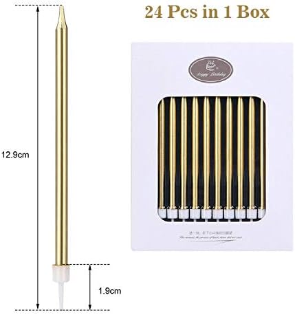 URAQT Metallic Birthday Candles, 24 Pcs Champagne Gold, 5.1 Inch Long Thin Candles with Holders for Cake Decoration - Image 4