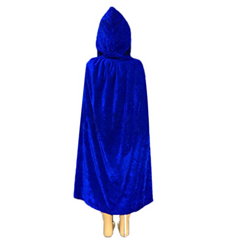 Unisex Kids Hooded Cloak Cape Party Role Play Costume Christmas Decoration Velvet Hooded Cloak Costumes (Large(100cm /39.37 inches), Blue)