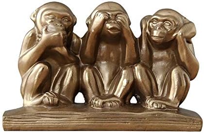 FENDOUBA Hear-No, See-No, Speak-No Wise Monkeys Ornament Animal Statue Three Truths of Man Figurine, Polyresin, Bronze Finish