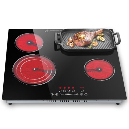 SNDOAS Glaskeramikkochfeld 4 Platten mit Oval & Dreiringzone, 6700W