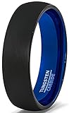 Mens Wedding Band 6mm Black Brushed Inside Deep Blue Dome Comfort Fit