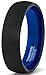 Mens Wedding Band 6mm Black Brushed Inside Deep Blue Dome Comfort Fit
