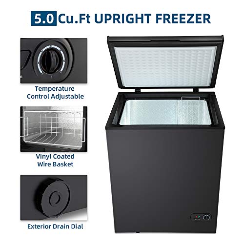 Kismile 5.0 Cubic Feet Chest Freezer with Removable Basket Free