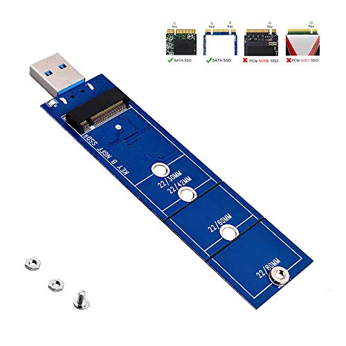 JESOT M.2 to USB Adapter, B Key M.2 SSD to USB 3.0 Reader Card, NGFF SATA Converter Support SATA Based SDD 2230 2242 2260 2280 No Cable Needed