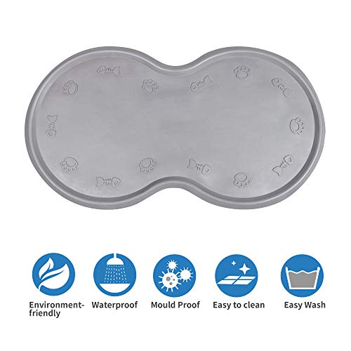 DS Pet Feeding Mat Cat & Dog Mats for Food & Water - Flexible and Easy to Clean Feeding Mat - Non-Slip Waterproof Feeding Mat for Dog Food & Water Bowls Nontoxic Rubber Gray