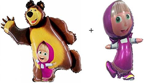 KolVoi Shop Masha and The Bear Party Shape Foil Balloons Set 35"+41" : 2 pcs (1 of Each Design)
