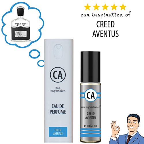 CA Perfume Oil + Perfume Set Impression of Creed Aventus for Men (0.3 fl oz) Travel Size Roll on + Perfume Sprayer (0.3 fl oz)