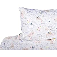 J-pinno Girls Cute Rabbit Bunny Double Layer Muslin Cotton Bed Sheet Set Twin, Flat Sheet & Fitted Sheet & Pillowcase Bedding Set (21, Twin)