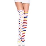 MUSIC LEGS Women's Striped & Polka Dot Clown Acrylic Thigh Hi Tights, Rainbow Multi, One Size