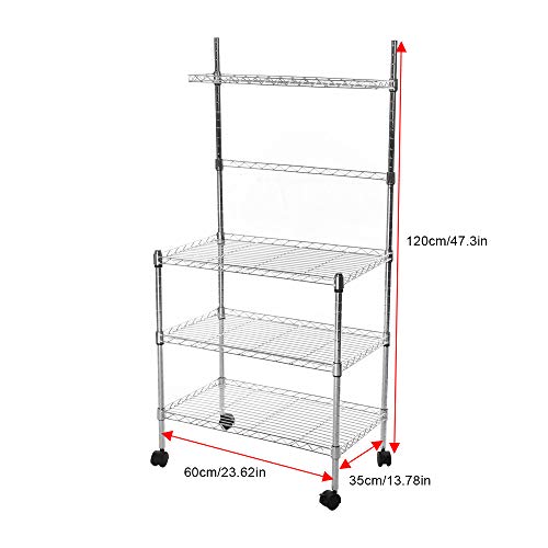 US Fast Shipment Quaanti 3-Layer Microwave Storage Rack with Wheel Storage Rack with Spice Rack,Shelving Storage Unit on Rolling Wheels,Kitchen & Dining Room Cart Storage Rack Organizer (Silver)