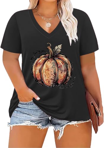 ForHailey Women's Plus Size Halloween V Neck Tops Short Sleeve… at Amazon