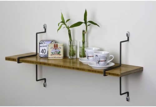 Single Bamboo Wall Mounted Shelf with Straight Brackets Made w/ Bamboo Wood and Metal 14.8'' H x 32'' W x 8.4'' D in.