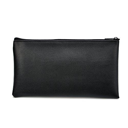 Bank Deposit Money Bag/ Utility Zipper Bags for Cash Money Pens Check Wallet 11 x 6 Inch (Black)