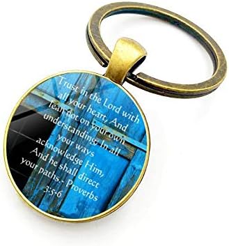 Inspirational Bible Verse Encourage Keychain, Christian Key Tags Scripture Gifts Car Keyring(Bronze) (7 Proverbs 3:5-6)