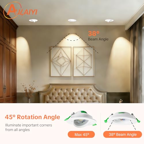 Aulaiyi LED Downlight Recessed Ceiling Dimmable 230V, 5W 500LM LED Spotlights Interior Rotable Ceiling Warm White Neutral White Cool White, IP44 Extra Flat Portholes, Cut 68-80mm, White 10 Pack