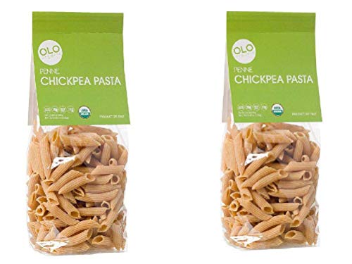 Olo Organic Chickpea Pasta - 2-Pack 8.82 oz Plant-Based, Bronze-Cut Pasta - High Protein Gluten-Free - PENNE- Ideal for Healthy and Quick Meals - Crafted in Italy