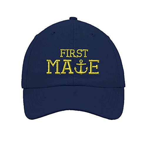 Gold Letters First Mate Embroidery Twill Cotton 6 Panel Low Profile Hat Navy