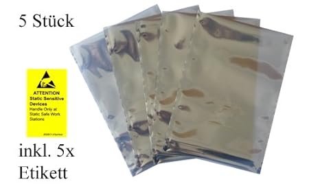 netSells® * ESD Bag/Abschirmbeutel * antistatische Tüten * 203 x 305 mm (innen) * mit Etikett * 5 Stück