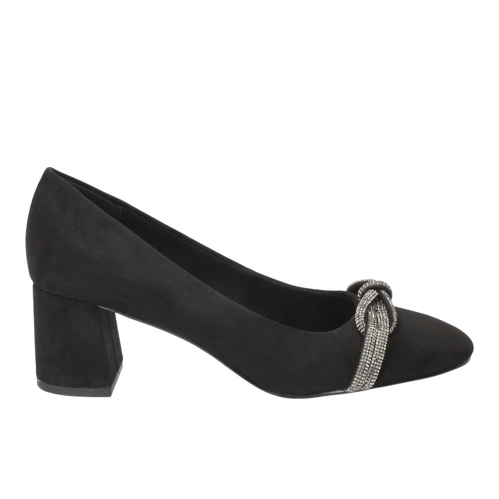 Bella Vita Women’s Marigold Block Heeled Pumps, Black Suede, 7 X-Wide