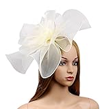 Urban CoCo Women's Elegant Flower Feather and Veil Fascinator Cocktail Party Hair Clip Hat (# 5 Beige)
