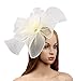 Urban CoCo Women's Elegant Flower Feather and Veil Fascinator Cocktail Party Hair Clip Hat (# 5 Beige)