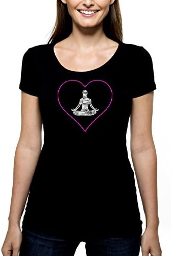 Yoga Heart RHINESTONE T-Shirt Shirt Tee Bling - Pick Rhinestone Colors - Class Workout Fitness girl woman working out in shape health relax love - Pick Shirt Style - Scoop Neck V-Neck Crew Neck