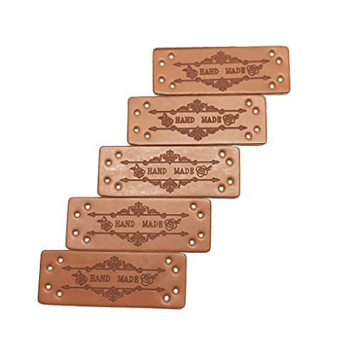 Juland 40PCS PU Leather Label Clothing Hand Made Label Handmade Embossed Tag with Holes Embellishment Knit DIY Accessories for Jeans Bags Shoes Hat - Thumbnail 2