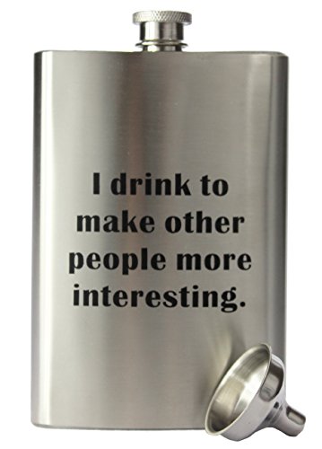 8oz Stainless Steel Primo 18/8 #304 “People More Interesting” Premium/Heavy Duty Hip Flask Gift Set – Includes Funnel and Gift Box