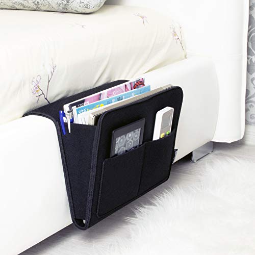 Bedside Caddy | New Design | Large Size 9.4" x 13.4" inch (Black) | Laptop Holder | 100% HANDMADE | Dorm College Room, Bunk Bed, Hospital Bed, Kids | Night Hanging Storage Organizer | Remote Holder