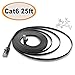 Cat 6 Ethernet Cable 25 ft Flat, Durable Internet Network Lan Patch Cord, Sturdy Cat6 High Speed Computer RJ45 Wire for Router, Modem, PS Xbox, Gaming, Switch, TV, Video- Faster Than Cat5e/Cat5, Black primary