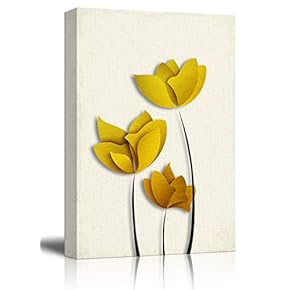 Canvas Wall Art - 3D Effect Gold Flowers - Giclee Print Gallery Wrap Modern Home Art Ready to Hang - 12x18 inches