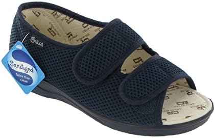 Shuperb Ladies Extra Wide (EEE) Fit Touch Fastening Slippers Navy