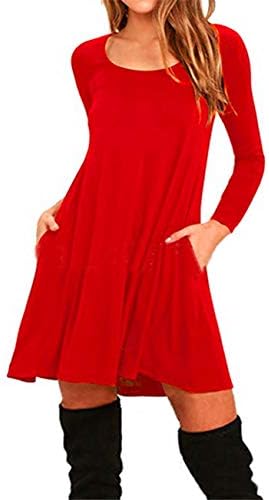 Women's Dress Short Oversized Dress Long Sleeve Tunic Dress Plus Size Shirt Dress Baggy Pockets Short Jumper Blouse Casual Maxi Dresses Vintage Cotton Dress