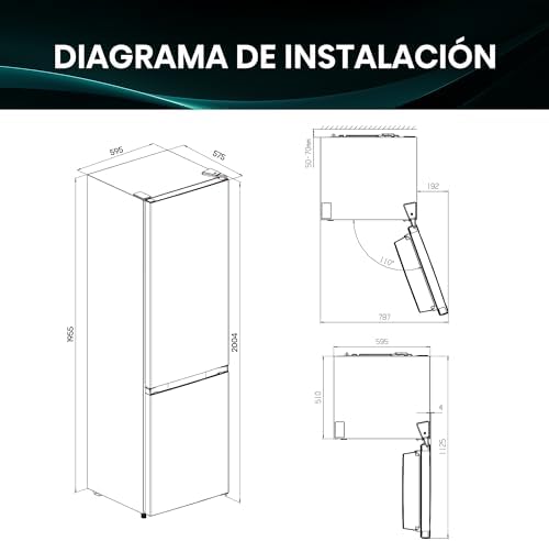 MC60331IE - Frigorífico No Frost combinado, 200cm de altura, 60cm de largura, classe E, capacidade para 336 litros, suporte para garrafas, porta reversível a 90º, Multi Airflow, profundidade reduzida 58cm, silencioso 39dB