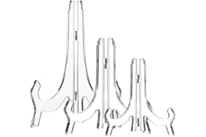 HESTYA 3 Pieces 4.5/7/9.8 Inch Clear Acrylic Easels Display Stands Plate Stands Holders to Display Pictures or Other Items for Weddings, Birthdays, Home Decoration, Tables