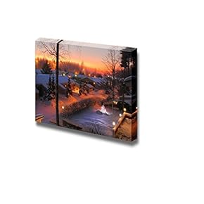 Canvas Prints Wall Art - Snowy Christmas Suburban Houses Evening Street View | Modern Wall Decor/Home Decoration Stretched Gallery Canvas Wrap Giclee Print. Ready to Hang - 12" x 18"