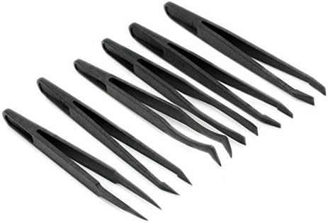 6PC Precision Tweezer Set Plastic Anti Static Tool Kit Size 1/2/3/5/6/8 Black LW